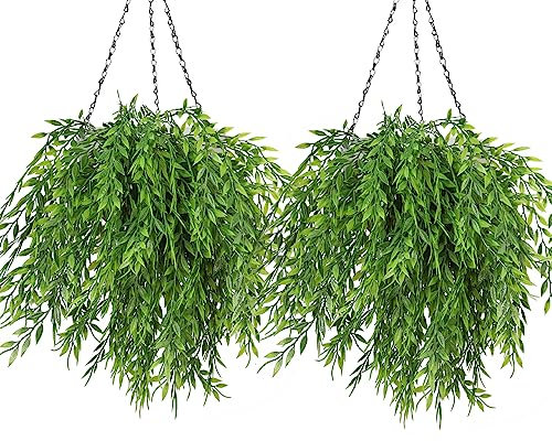 Künstliche Trauerweide, 6 Stück, Kunststoffpflanzen, grüne Blätter, Zweige, künstliche Efeu-Girlande, UV-beständig, für Innen- und Außenbereich, Haus, Garten, Wandkörbe, Hochzeit, Party, Tisch,