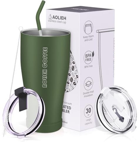 Tumbler 30 OZ/850ML, Insulated Coffee Cup with Lid and Straw, Double Walled Vacuum Stainless Steel Mug, Reusable Travel Flask for Hot and Cold Drink, Ice Smoothie, BPA Free