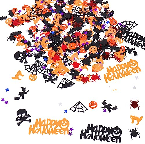Catelves Halloween Konfetti Tischdeko,Streudeko Halloween Party Tisch Deko 500 Stück,Halloween Dekoration Konfetti mit Happy Halloween,Spinnennetze,Hexe,Kürbis,Fledermäuse,Bunt Sterne,Ghost,Schädel