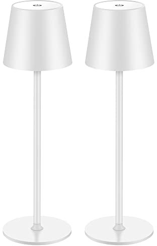 2 Stück LED Dimmbare Akku Tischlampe Kabellose, Wiederaufladbar Warme Lichtfarbe 3000K Tischleuchte Für Innen und Aussen mit USB-C, Aluminium, IP54 Wasserdichte, Schwarz