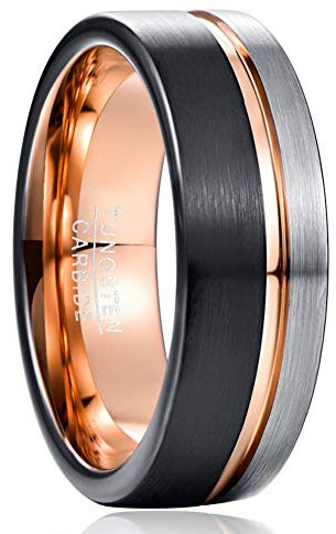 Vakki 8mm Wolframcarbid Eheringe Silber Schwarz Rosegold Herren Damen Partnerringe Verlobungsringe Paarring Größe 53(16.9)