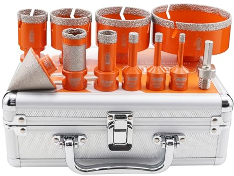 BGTEC Set di Punte Diamantate per Piastrelle – 11 pezzi (6/8/10/20/35/50/68/100 mm + Fresa 25 mm + Broca de Chaflán 50mm) per foratura di Porcellana, Ceramica, Piastrelle, Granito, Marmo e Pietra