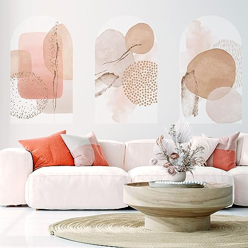 Ambiance Sticker Papier Peint Intissé Pré-encollé Fresques Géants - Arches Abstraits Aquarelles Beiges - Adhésif Décorative | H200 x L120 cm