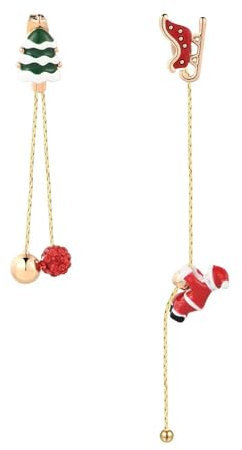 GAUEIOUR Asymmetric Santa Earrings,Silver Needle Long Chain Tassel Pendant Earrings, Christmas Themed Decorations, Fashionable Holiday Decorations, Girls' Christmas Jewelry Gifts