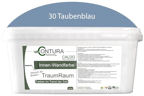 Contura Caldo 10 Liter Wandfarbe 35 Farben Deckenfarbe Contura Hohe Profi Deckkraft Klasse 1 (30 Taubenblau)