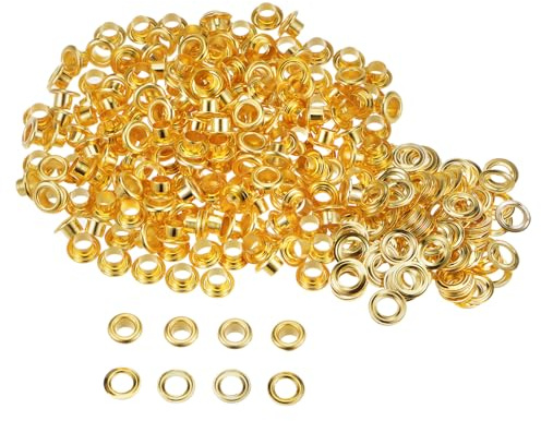 QUARKZMAN 300-teiliges Ösen-Set, Metallösen 4,5 mm / 3/16 Zoll Loch, winzige Ösen mit Unterlegscheiben für Schuhe, Kleidung, Gürtel, Anhänger, Tasche, Stoff, Leder, DIY-Projekt (Goldton)