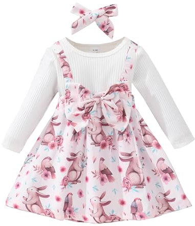 Il mio primo giorno di Pasqua Abiti per bambine Neonate con volant Maniche lunghe Tutù Gonne Modello coniglietto Tulle Abito da principessa Completo autunnale Rosa a maniche lunghe 6-9 mesi