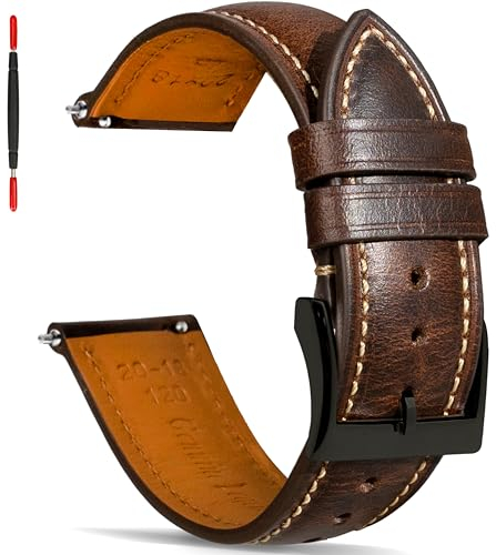 Gomvadr Quick Release Lederarmband, Vintage Öl gegerbt Pull-up Lederband Ersatz Uhrenarmbänder Männer Frauen 14mm 16mm 18mm 19mm 20mm 21mm 22mm 24mm (22mm, Brown/Black Buckle)