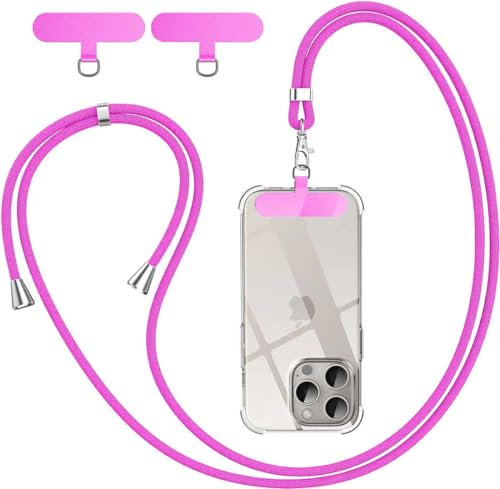 BGHHEU Cordino per Cellulare Telefono Universale,Regolabile Rimovibile Laccetto Corda da Collo Nylon con 3 Patch,cinturino per cellulare adatto per tutte le custodie standard (Rosa viola)