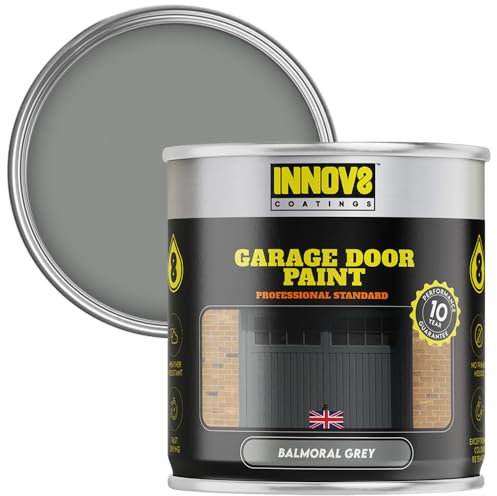 INNOV8 COATINGS GARAGE DOOR PAINT - 750 ml - DIY - NO PRIMER OR TOP COAT - SATIN - FAST DRY - EXTERIOR DOOR PAINT - Metal & uPVC - Balmoral GREY - Garage and Industrial Roller Shutters Paint