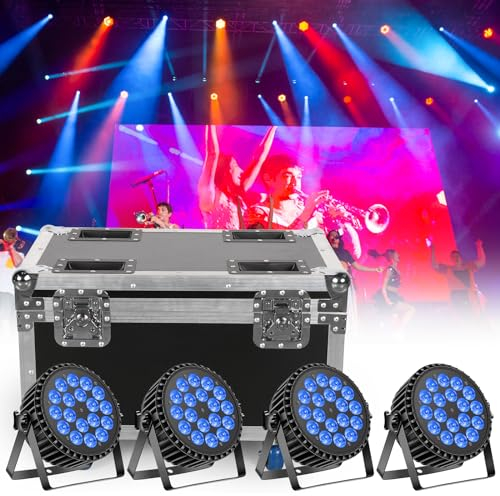 Ukfog RGBWA UV 18 LED Par Strahler mit Flightcase, 200W Bühnenlicht Scheinwerfer 7/10CH Discolicht Partylicht mit Stroboskop und Sound Aktivierung für Show Bar Party Hochzeit Halloween