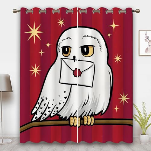 CYSYLQW Eule Vorhänge Cartoon Tier Eule Blickdichte Gardinen Ösen Schlafzimmer 3D-Druck Eule Verdunkelungsvorhang 2 Set Blickdicht Für Dekoration Wohnzimmer (2,150 x 166cm(2X75X166cm))