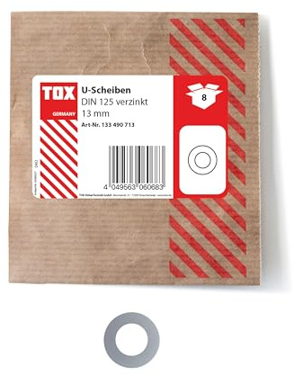 TOX 13 mm, Unterlegscheiben, verzinkt, DIN 125, Schutz vor Beschädigungen, viele Anwendungsmöglichkeiten, 8 Stück in Einer wiederverschließbaren und umweltschonenden Papierverpackung, 133490713