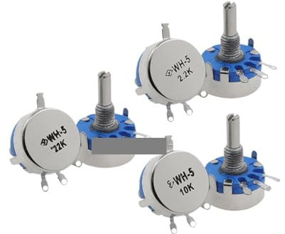 5PCS WH5-1A 470R 1K 10K 47K 4K7 100K 470K 220K 1K5 22K 1M ohm 3-Terminals Round Shaft Rotary Taper Carbon Potentiometer AUOQKQUT(470K Ohm)