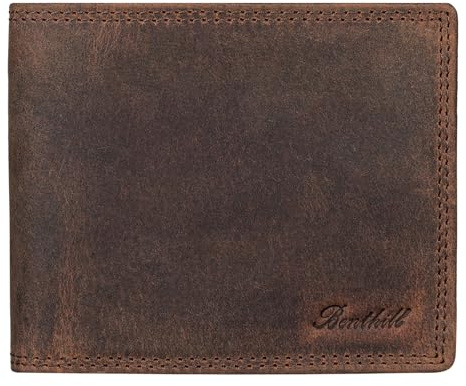 Benthill Herren Geldbörse Leder - Geldbeutel mit RFID-Schutz - Slim Portemonnaie für Herren - Echte Vintage Ledergeldbörse, Farbe:Dark Brown (H)