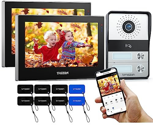TMEZON WLAN IP Video Türsprechanlage 2-familienhaus mit 7 Zoll Touch Screen,1080P Türklingel mit Kamera,2 Draht Technik,Nachtsicht, APP/Swipe Card Unlock, Snapshot/Aufnahme,2 Familien