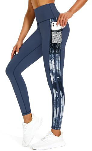 Tuspryt Leggings Damen mit Taschen,Blickdichte sportleggins Damen lang Fitnesshose Laufhose Sporthose Damen M