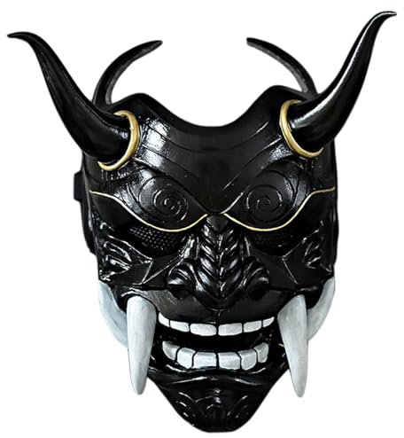 Hannya Ghost Face Maske, japanische Halloween -Oni -Maske, Latex Ghost Maske Vollgesicht Samurai Maske mit Fangs & Horns Warrior Maske mit Elastic Band Scary Mask für Halloween Cosplay Party, Bl
