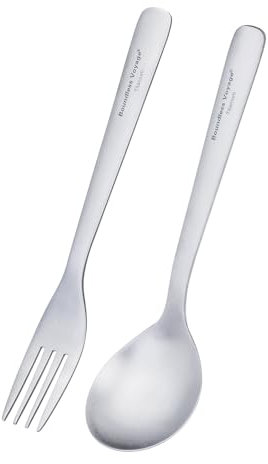 iBasingo Utensilios de titanio con mango largo y cuchara, tenedor, cubiertos para acampar al aire libre, ultraligeros, reutilizables, de metal duradero, vajilla Ti1070T