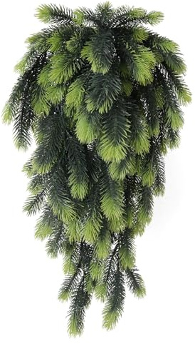 RECUTMS 2Pcs Christmas Artificial Pine Branches Needle Decoration Hanging Plant Christmas Teardrop Swag Xmas Decorations for Front Door Wall garland for Stairs Garden Decor（Light Green）