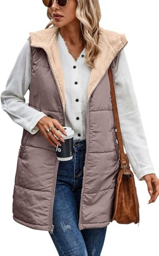 Yegirlzs Doudoune sans Manche Femme Gilet Chaud Veste Hiver Manteau sans Manche à Capuche Hiver Casual Longue Blouson Zippée Veste avec Poches A Rose XL