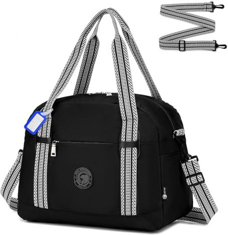 BAGZY Reisetasche Handgepäck Wizzair 40x30x20, 25L Weekender Sporttasche Taschen Koffer Tasche Wasserdicht Nylon Umhängetasche Kabine Handtaschen Hospital Bag,Schwarz