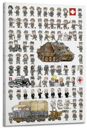 GLMHOK Niedliches Poster im Vintage-Stil des Zweiten Weltkriegs im Anime-Stil, Schweizer Armee, Kunstwerk, dekoratives Gemälde, Leinwand-Poster, 60 x 90 cm