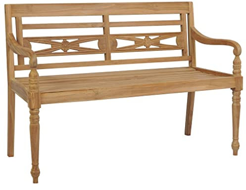 HETFTJN Sitzbank Schlafzimmer Balkon Lounge Klein Bierbank Garderobenbank - Batavia-Gartenbank mit Rotem Kissen 120 cm Teak Massivholz für Garten Terrassen Park Balkon