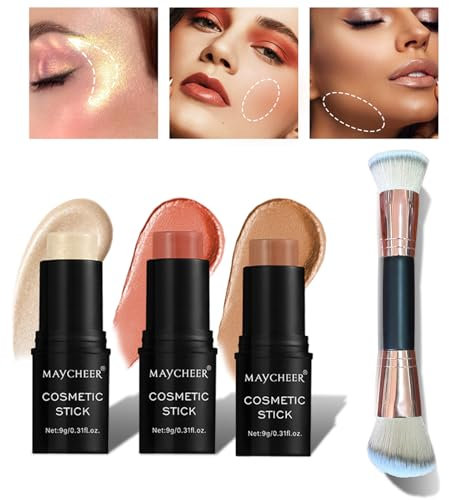 Face Makeup Stick - Highlighter & Erröten, Konturenstift mit Feiner Textur, Professioneller Bronzer für Wangen, Augen, 3 Farben (#01, 03, 05)