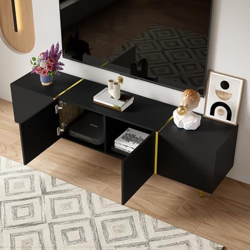 Mobile TV lucido a quattro ante 170 × 35 × 46 cm, design minimalista moderno, nero