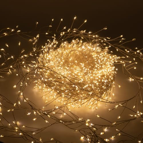 Luccika Cluster Catena Luminosa Natalizia, Luci Micro LED a Grappolo, 8 modalità di Giochi, Interno Esterno, Lucine Decorative per Albero, Natale (Bianco Caldo - Cavo Silver, 10 Metri - 1000 LED)