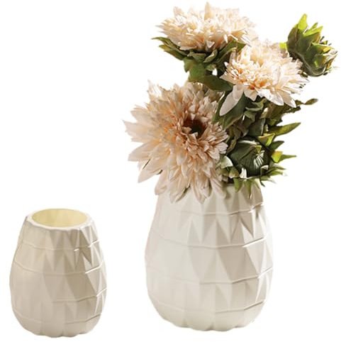 Vase Decorative Unbreakable Plastic Vases for Flowers Tall Modern Flower Vase for Living Room Office Desktop Wedding Decoration (White-B)