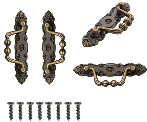 JIADEXIN 4 Stück Möbelgriffe Vintage Antik Bronze Zinklegierung Griffe Möbel Schrankgriffe mit Schrauben für Möbel Schublade Küche Badezimmer Kleiderschrank Schminktisch