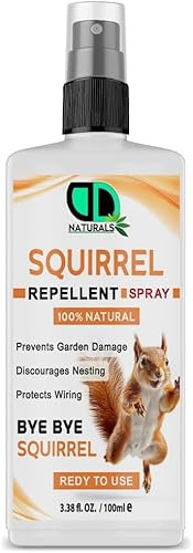 100% Natural Squirrel Repellent Spray - Prevents Garden Damage, Discourage Nesting, Protect Wiring, Prevents Chewing on Outdoor Furniture (100ml Spray)