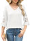 iWoo White Blouses for Women UK Dressy Fashion 3/4 Length Sleeve Tops V Neck Lace Ruffles Sleeve T-Shirt Spring Casual Tunic(White,M)