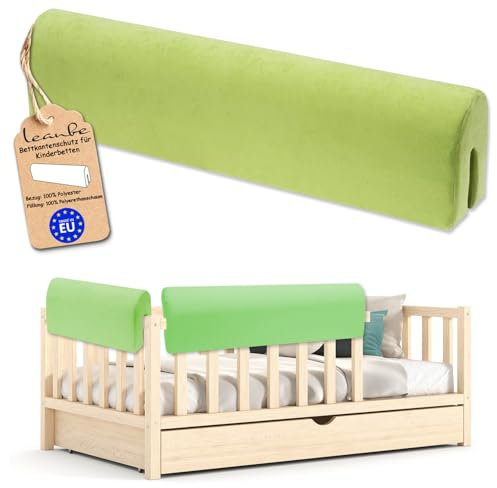 Leanbe Bettkantenschutz für Kinderbetten Kissen für bettumrandung Rausfallschutz Abdeckung Kantenschutz für Babybett (GRÜN Mikrofaser, 120cm)