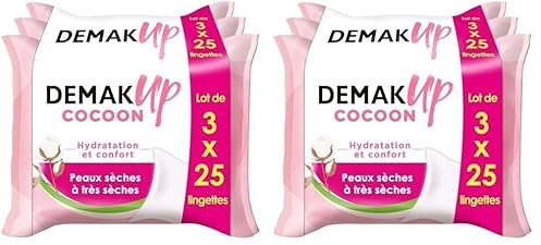 Demak'Up Cocoon Lingettes à démaquiller - Visage et Yeux - Peaux Sèches à Très Sèches - 3x25 Lingettes démaquillantes (Lot de 2)