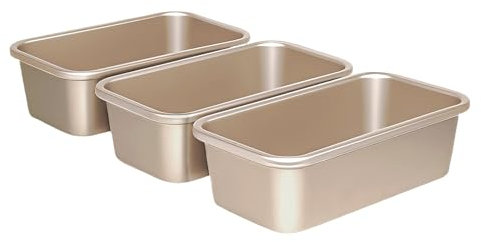 OGIBRIDI Stampo per Pane Tostato Antiaderente Stampo Rettangolare in Cassetta Teglia per Forno per Panini Pane Cottura Acciaio al Carbonio Oro Champagne 23.1x12.9x7.1cm Set da 3 Pezzi