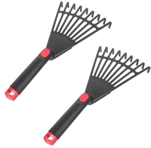 Lckiioy Garten-Handrechen, Kunststoff-Handrechen, Garten-Handwerkzeug, Kleiner Laubbesen, Kurzer, Ideal für Rasen, 2 Stück