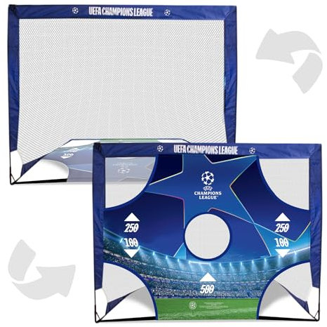 But de Football sous Licence Officielle UEFA Champions Leauge – 1,2 x 0,9 m avec Cible, UCL, Marchandise, Filet Portable avec Sac de Transport, Design résistant aux intempéries, équipement