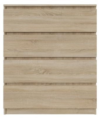 YUMEBLY Kommode mit 4 Schubladen 80 cm | Farbe: Sonoma, Ideal für Schlafzimmer, Wohnzimmer, Kinderzimmer und Büro | Geräumige Kommode| Modernes Design | 80x97x40 cm