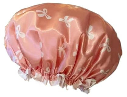 Double Layers Waterproof Shower Caps, Elastic Bath Cap,Plastic Shower Cap,with Ruffled Edge(pink)