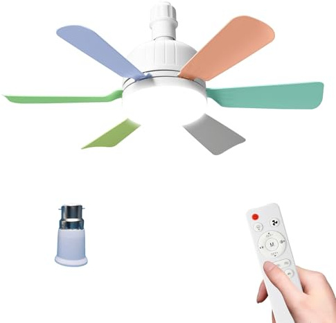 Kouamor 46cm Ceiling Fan Light Bulb Bayonet Fitting, Ceilings Fans with Light & Remote Control, Ceiling Fans Lights Dimmable, E27/B22 Ceilings Lamp with 6 Blade, 3 Speed Timing (B22-colorful)