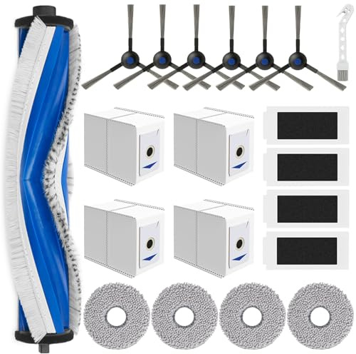 Zubehör für Ecovacs Deebot T30 Pro Omni/T30 Omni Saugroboter, Ersatzteile mit 1 Hauptbürste 4 HEPA Filter 4 Wischtücher 4 Staubbeutel 6 Seitenbürsten 1 Reinigungsbürste Ersatz 20 Stück