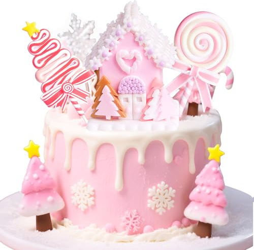 Pink Christmas Gingerbread Man Cake Decor Figure Toppers Gingerbread Picks | for Merry Christmas Baby Shower Birthday Party Cake Decorations Supplies