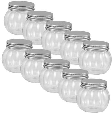 Cabilock 10pcs Pumpkin Shaped Plastic Juice Bottles Clear Reusable Drink Containers with Lids for Smoothies Milk Tea and Beverage Storage High Transparency Design for Halloween and Seasonal