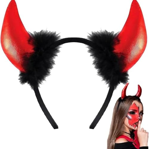 PARENCE.- Rotes und schwarzes Teufelshorn Stirnband – Halloween und Party Kostümzubehör – für Kinder und Erwachsene – 19,5 x 17 cm – Zufällige Farbe