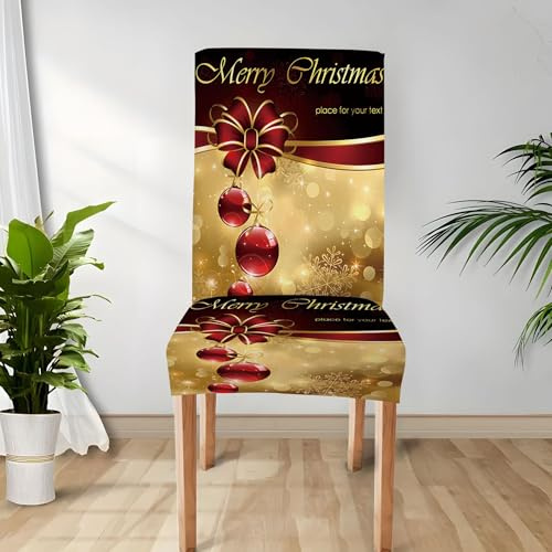 Odot Weihnachten Stuhlhussen mit 2-8 Stühlen Set, Rot Stretch Esstisch Stuhlhussen Hussen Waschbarer Stuhlbezug Sesselbezug für Weihnachtsfeier (Schwarz Gold,4er Set)