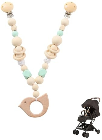 ERFGT Kinderwagenkette aus Holz, Kette Kinderwagen Mädchen Junge, Autokette Baby, Kinderwagen Zubehör für Babys und Kleinkinder ab 6+ Monaten (Kleiner Vogel)