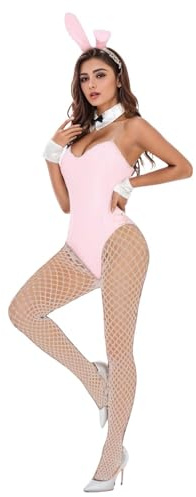 Generisch Damen Bunny Girl Anzug Anime Halloween Kostüm Cosplay Bodysuit Bunny Stirnband Strümpfe Set